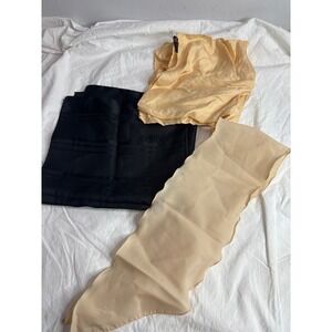 3 Vintage Silk Scarf Set Black Gold Beige Hand Italy Made Polyester